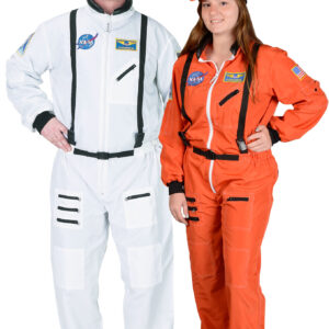Orange and white Adult astronaut suit on man and women