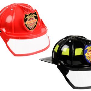 red and black firefighter helmet with visor
