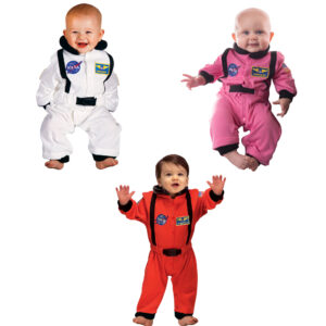White, Pink and orange astronaut romper on babies