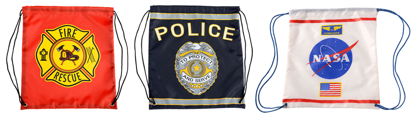 Drawstring Backpacks, Fire, Police and Astronaut