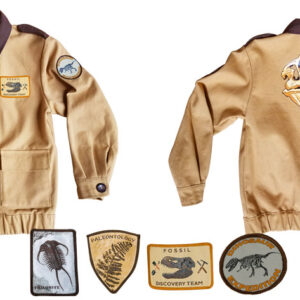 Paleontologist Jacket front and back view flat with patches