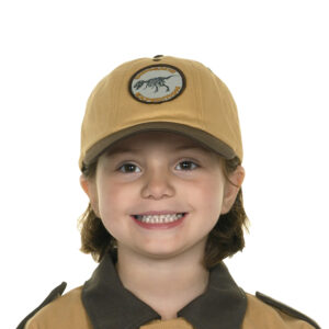 Dino Cap front view on child with Paleontologist Jacket