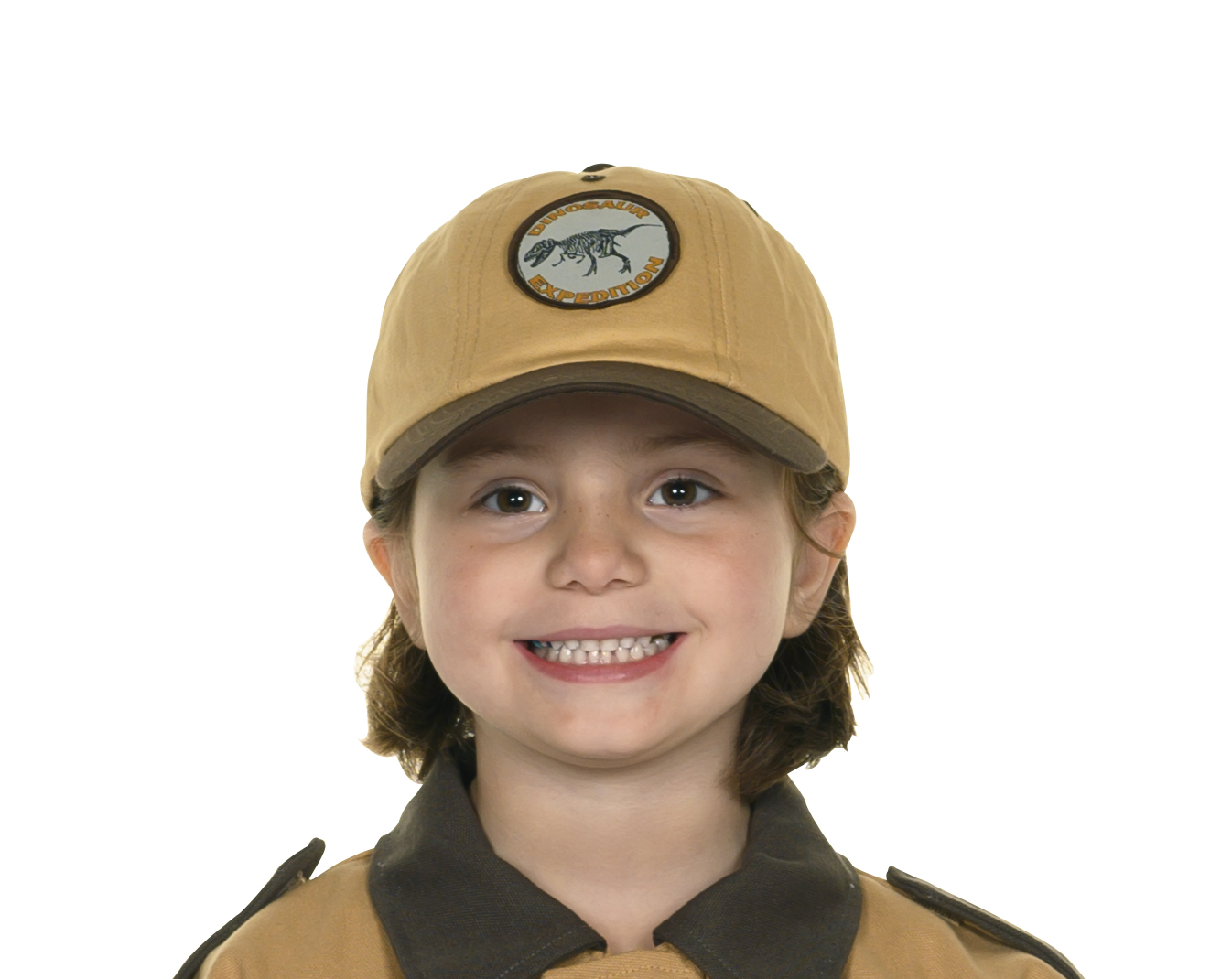 DNO-CAP W HEAD Dino Cap front view on child with Paleontologist Jacket