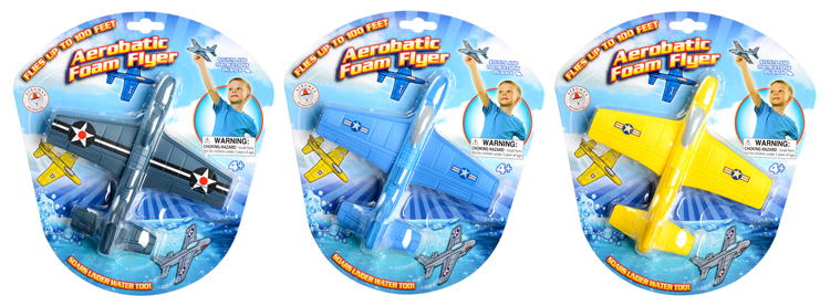 AFF-ALL-IN-PKG Aerobatic Foam Flyers, Blue, Yellow and Shark in Packaging