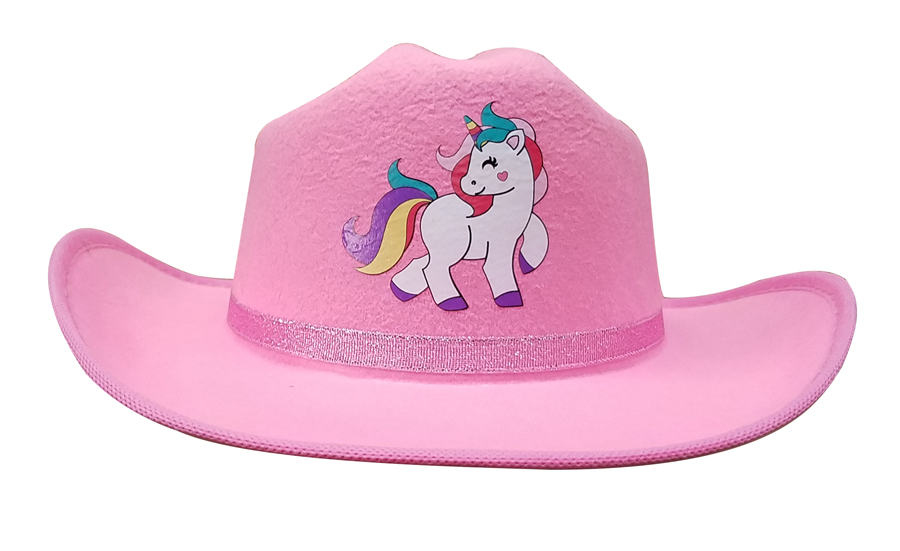 CBPS-UNI-FRONT Pink Sparkle Cowboy Hat with Unicorn Logo