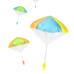 assorted colors toy parachutes.