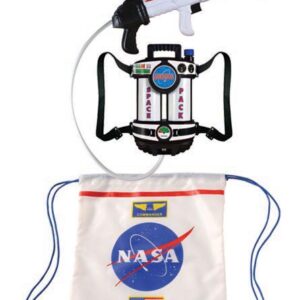 White astronaut space pack and drawstring bag accessory bundle.