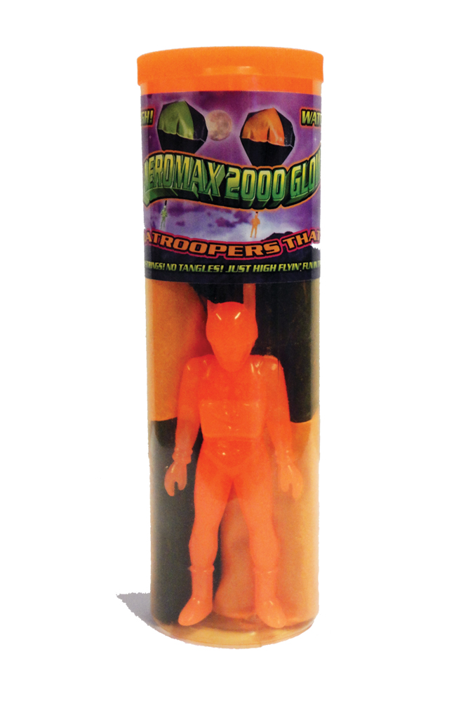 images orange glow in the dark guy toy parachute in tube.
