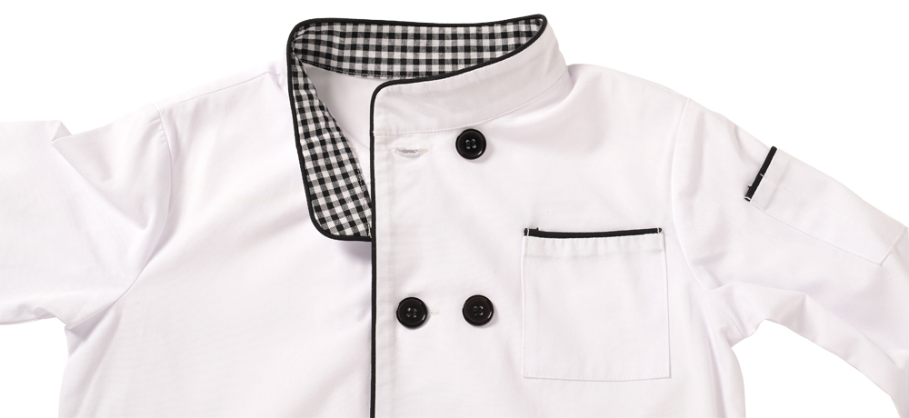 Chef jacket collar close up.