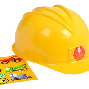 construction helmet with stickers.