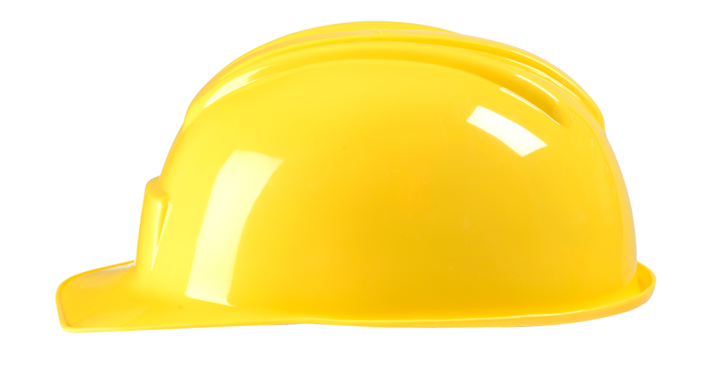 Construction helmet, left side view.