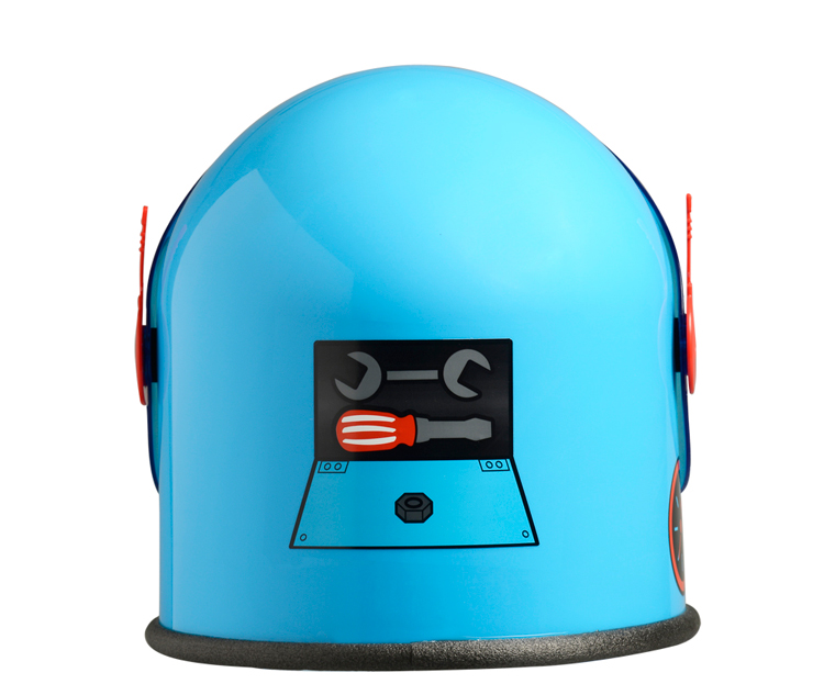 Robot helmet, back view.
