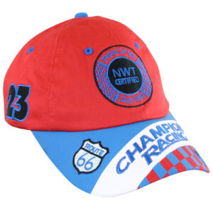 Red and blue champion racing cap.