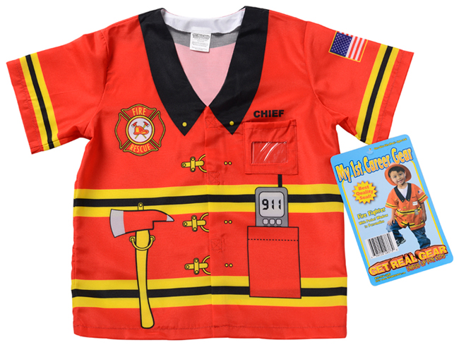 Firefighter shirt with hang tag, front view.