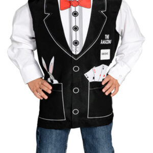 Kid wearing magician shirt.
