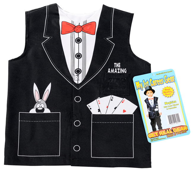 magician shirt with tag, front view.