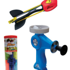 Toy bundle with parachute, sky blaster and sky scraper toy.