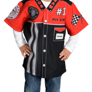 Kid wearing pit crew shirt.