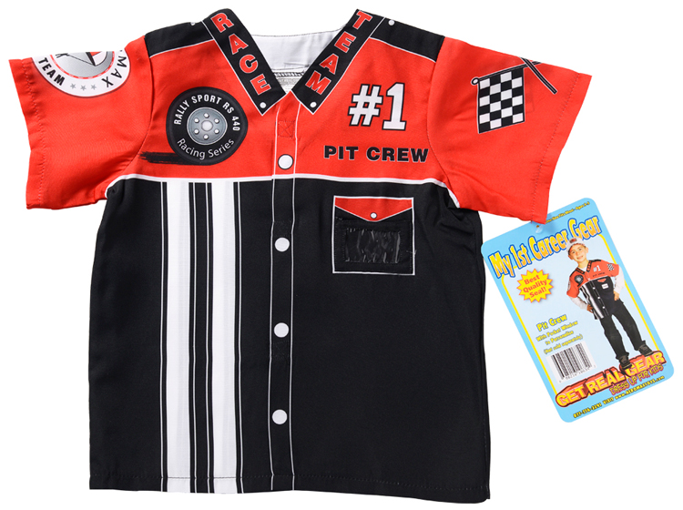 Pit crew shirt with hang tag front view.